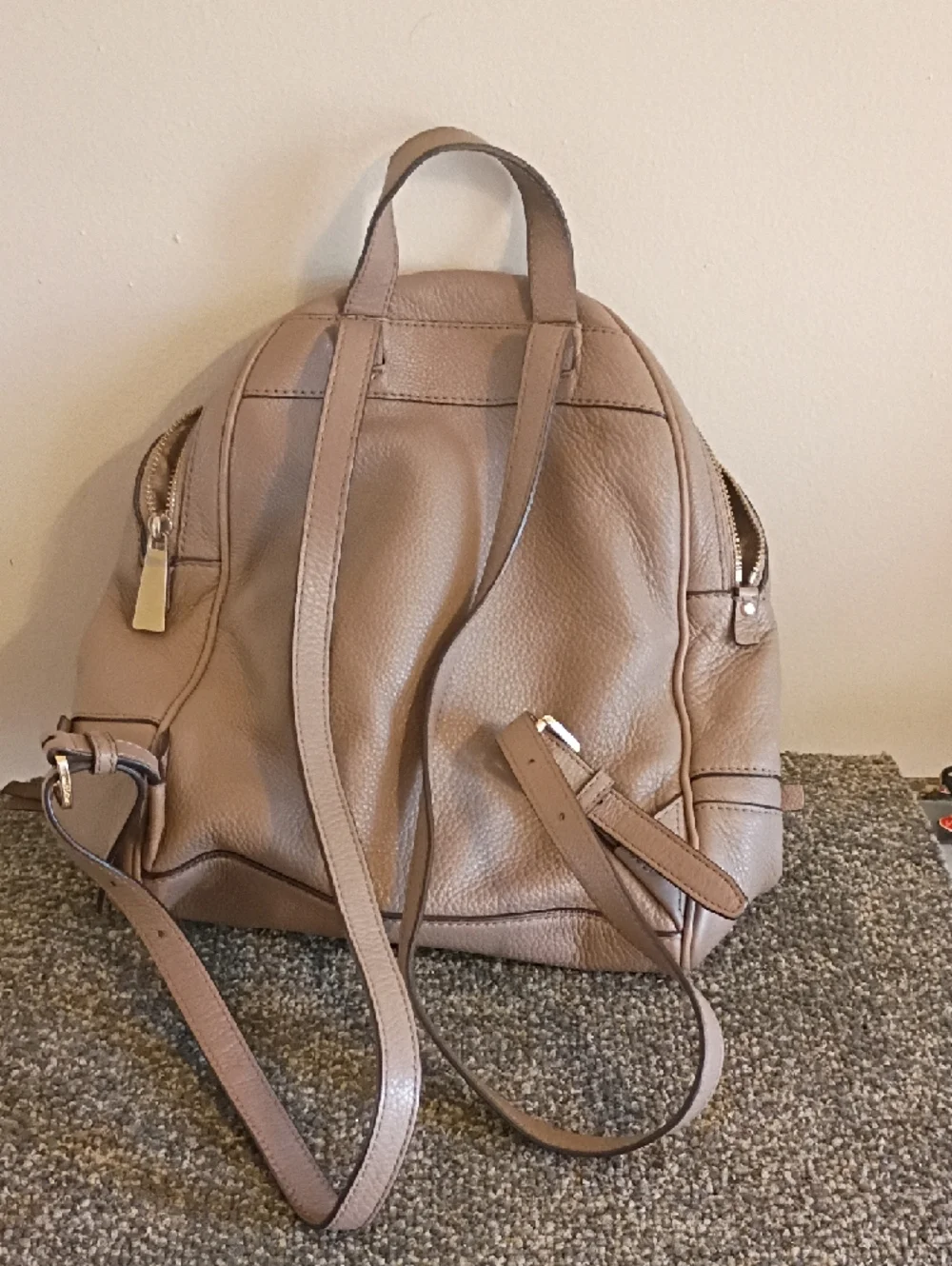 Michael Kors Taupe Pebbled Leather Backpack with Gold Hardware - Picture 7 of 9